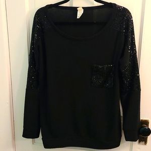 7th Ray Super Soft Fleece Black Long sleeve Shirt with Sequins Boutique